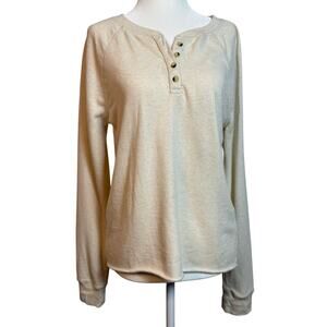 True Craft Cream Waffle Knit Henley Long Sleeve Top – Size Small